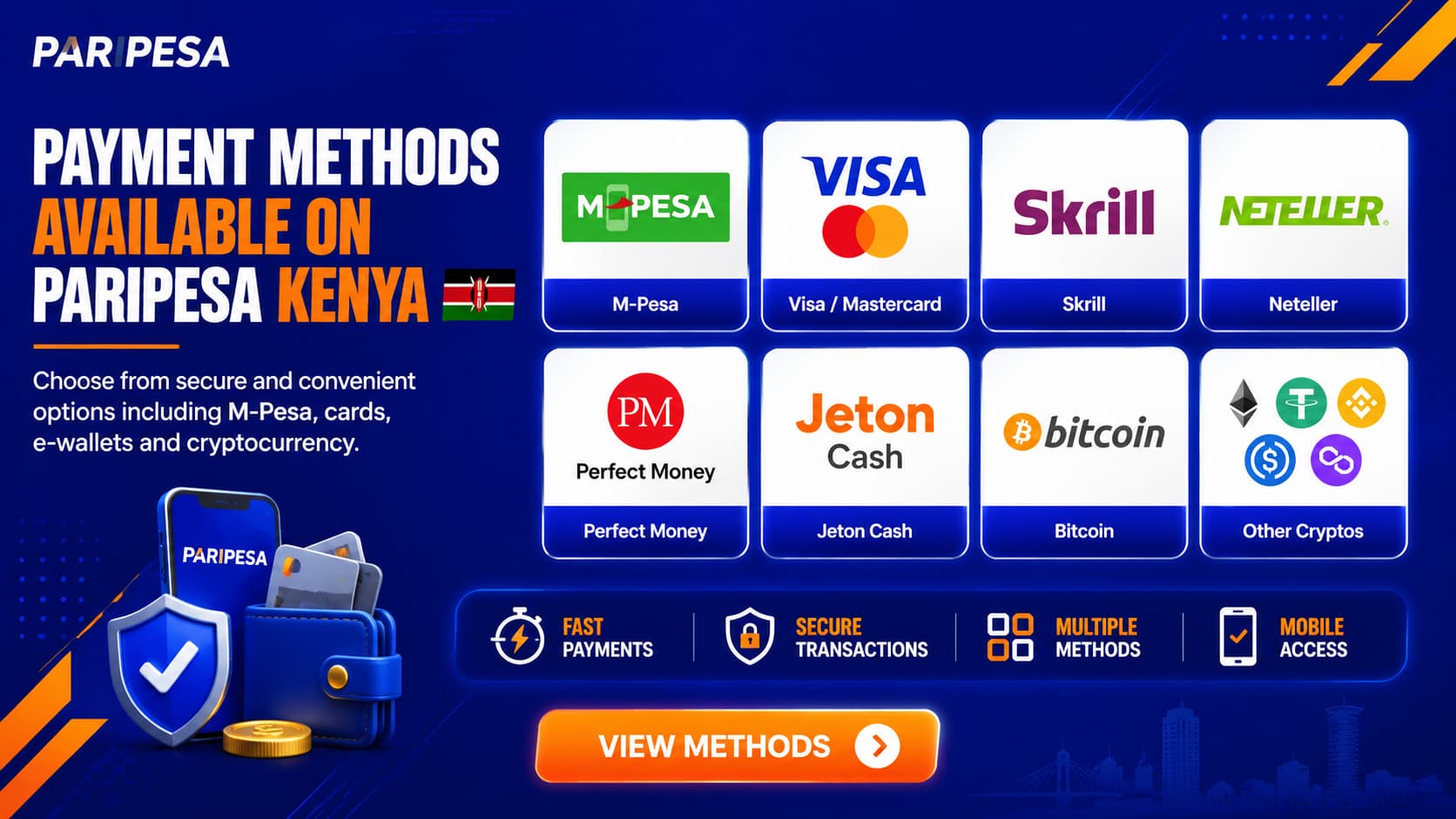 Payment methods available on PariPesa Kenya