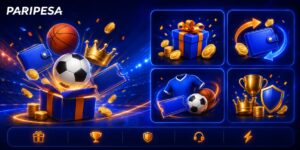 Werbegrafik mit Geschenkboxen, Münzen, Sportbällen und Gewinnsymbolen