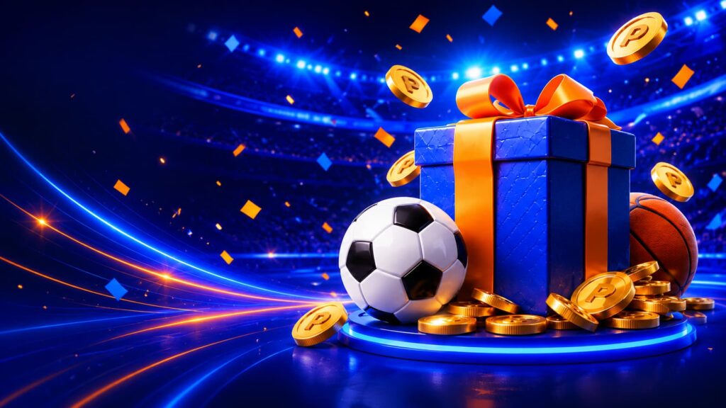 Caixa de oferta com moedas e elementos de prémio associados a novos utilizadores